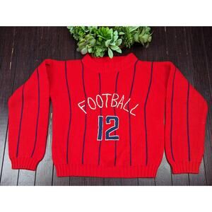 Vintage Football Red Navy Stripe Number 12 Tom Brady Pull Over Sweater Boys Sz 4